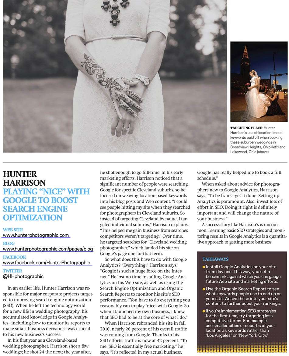 Cleveland wedding photographer Hunter Photographic featured in PDN EDU magazine