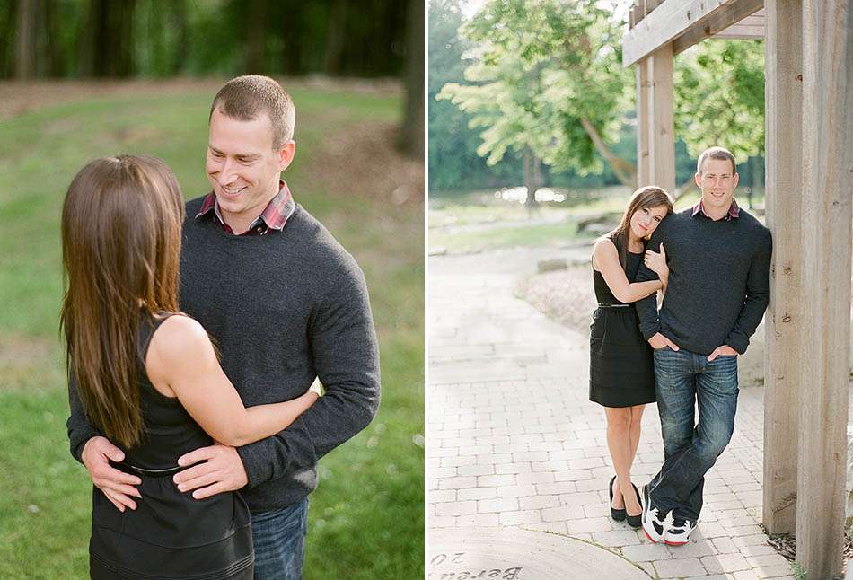 A summer sunset engagement session at Coe Lake captured on film with Sarah and Kyle