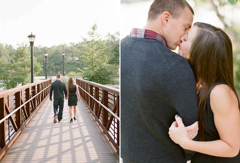 A summer sunset engagement session at Coe Lake captured on film with Sarah and Kyle