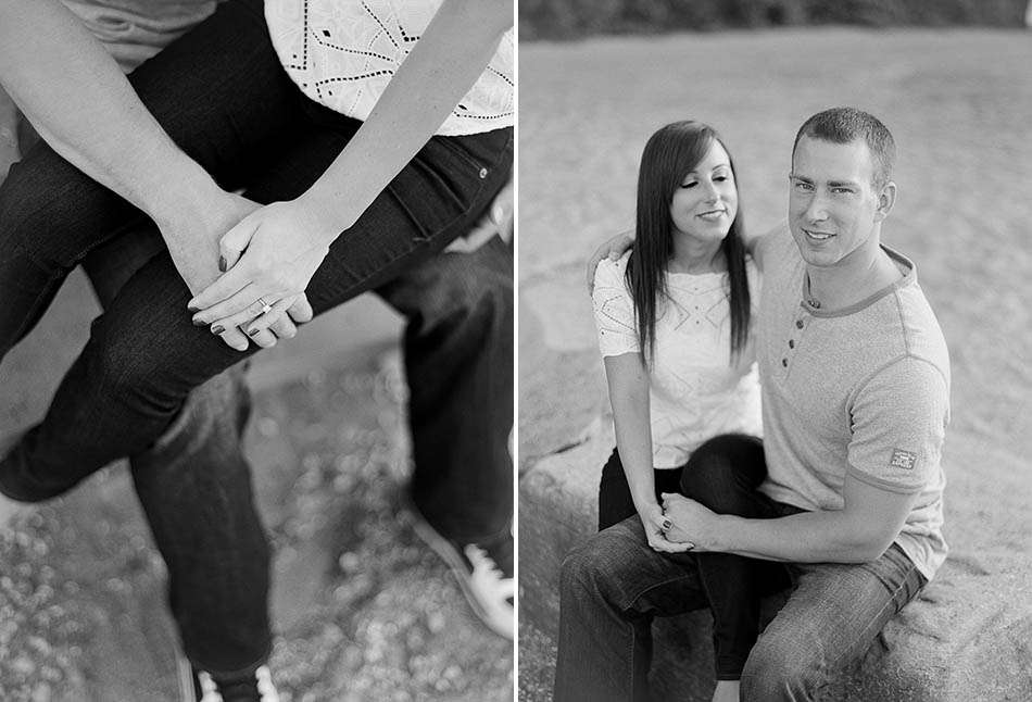 A summer sunset engagement session at Coe Lake captured on film with Sarah and Kyle