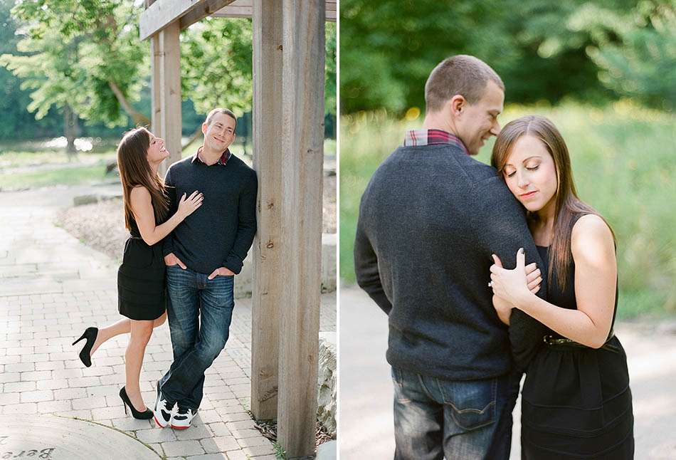 A summer sunset engagement session at Coe Lake captured on film with Sarah and Kyle