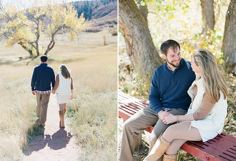 A sunny autumn engagement session in Denver, Colorado captured on film with Britta and Nick
