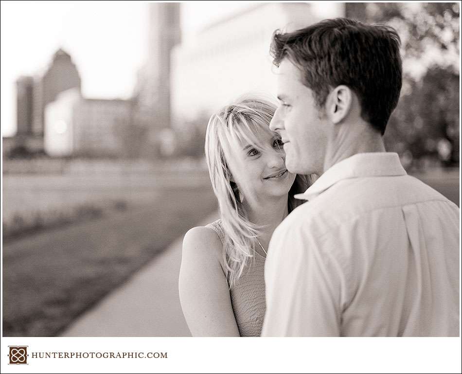 Alexis and Joe's summer evening engagement session in downtown Columbus