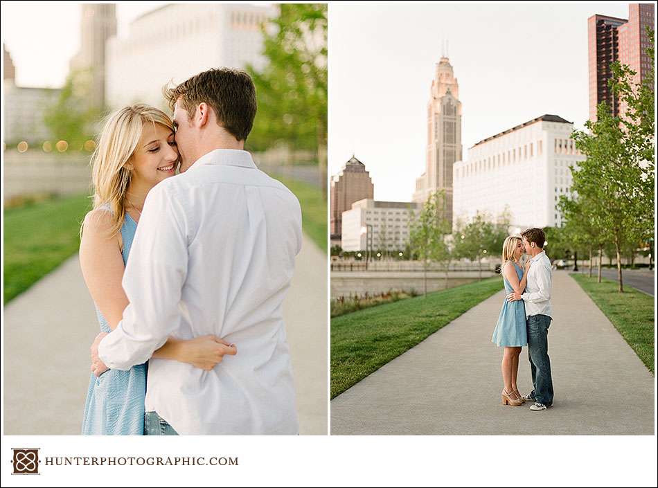 Alexis and Joe's summer evening engagement session in downtown Columbus