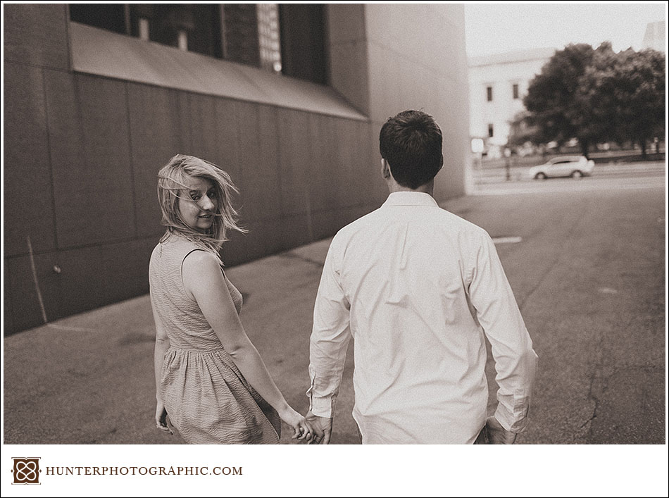 Alexis and Joe's summer evening engagement session in downtown Columbus