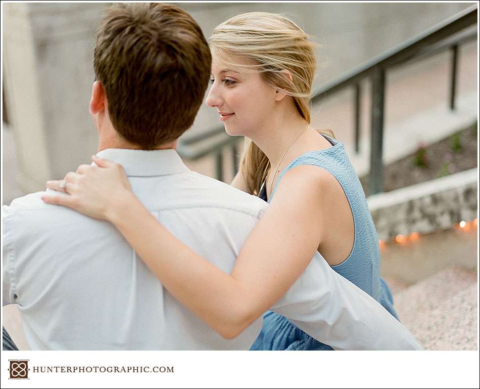 Alexis and Joe's summer evening engagement session in downtown Columbus