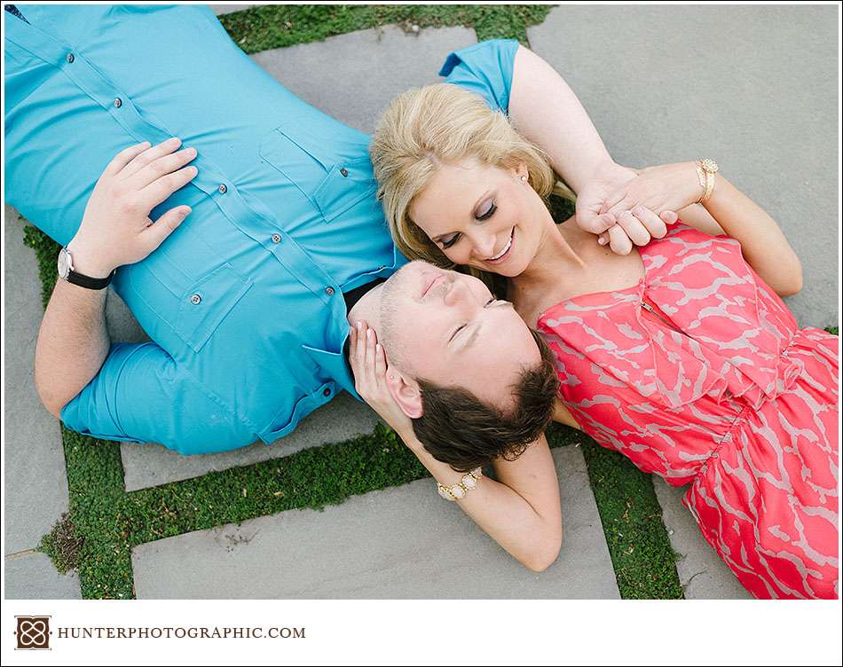 Carrie and Kevin's sunset engagement session in downtown Cleveland