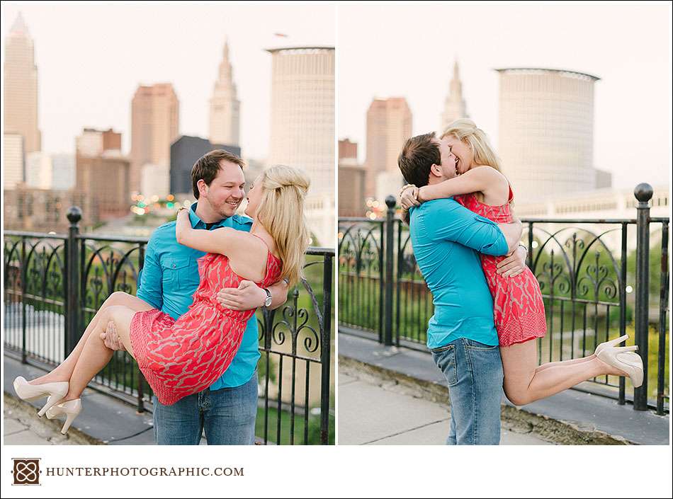 Carrie and Kevin's sunset engagement session in downtown Cleveland