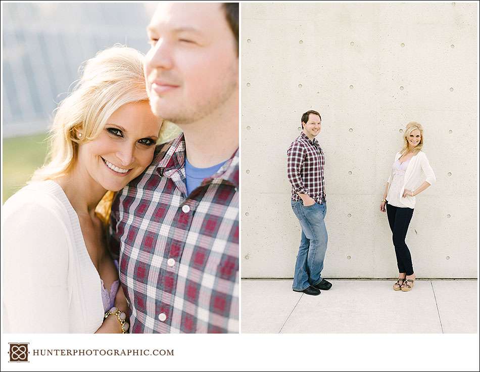 Carrie and Kevin's sunset engagement session in downtown Cleveland