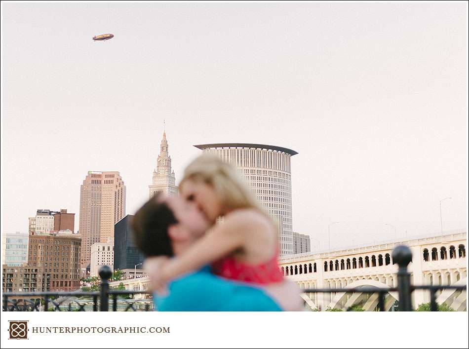 Carrie and Kevin's sunset engagement session in downtown Cleveland