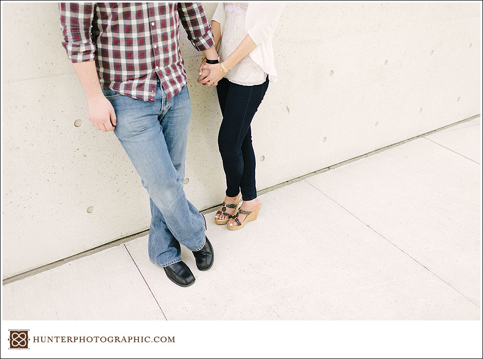 Carrie and Kevin's sunset engagement session in downtown Cleveland