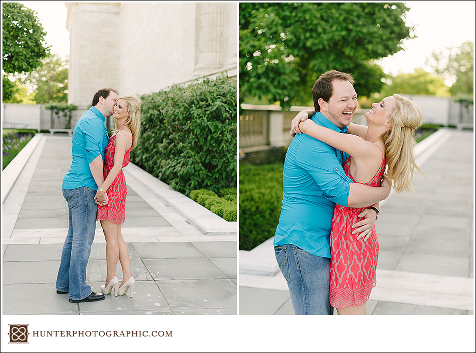 Carrie and Kevin's sunset engagement session in downtown Cleveland