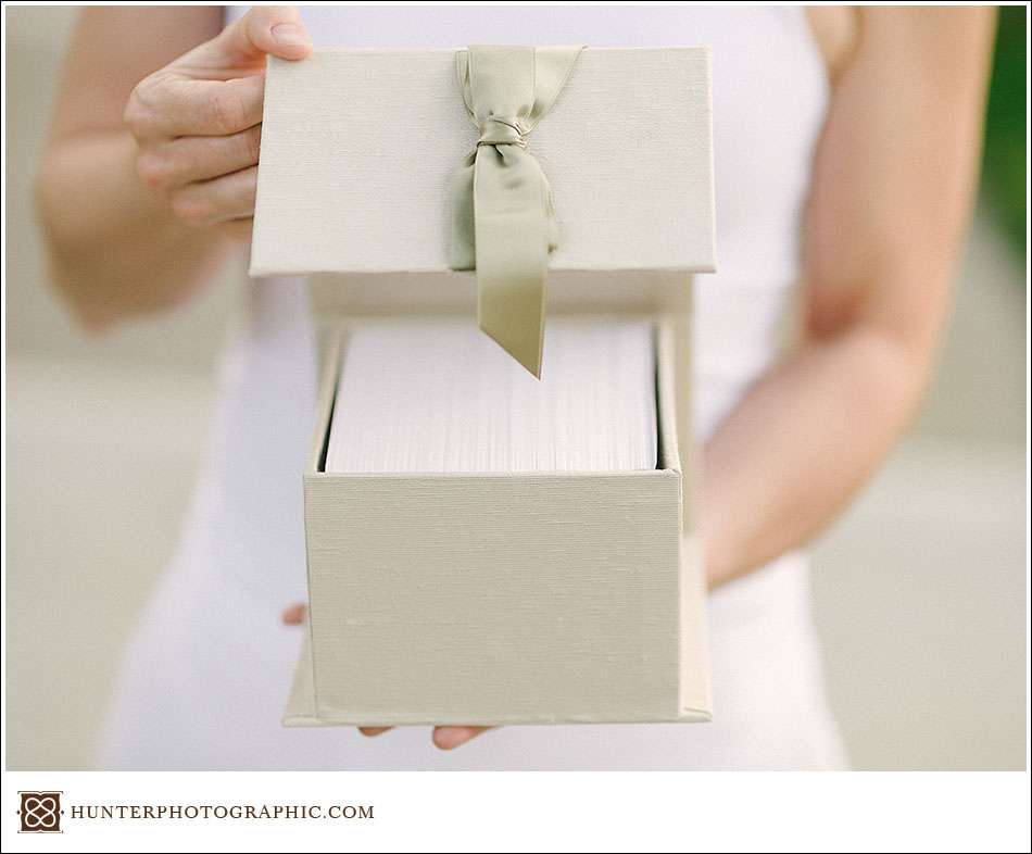 Molly and Dave's custom heirloom wedding album and proof presentation box