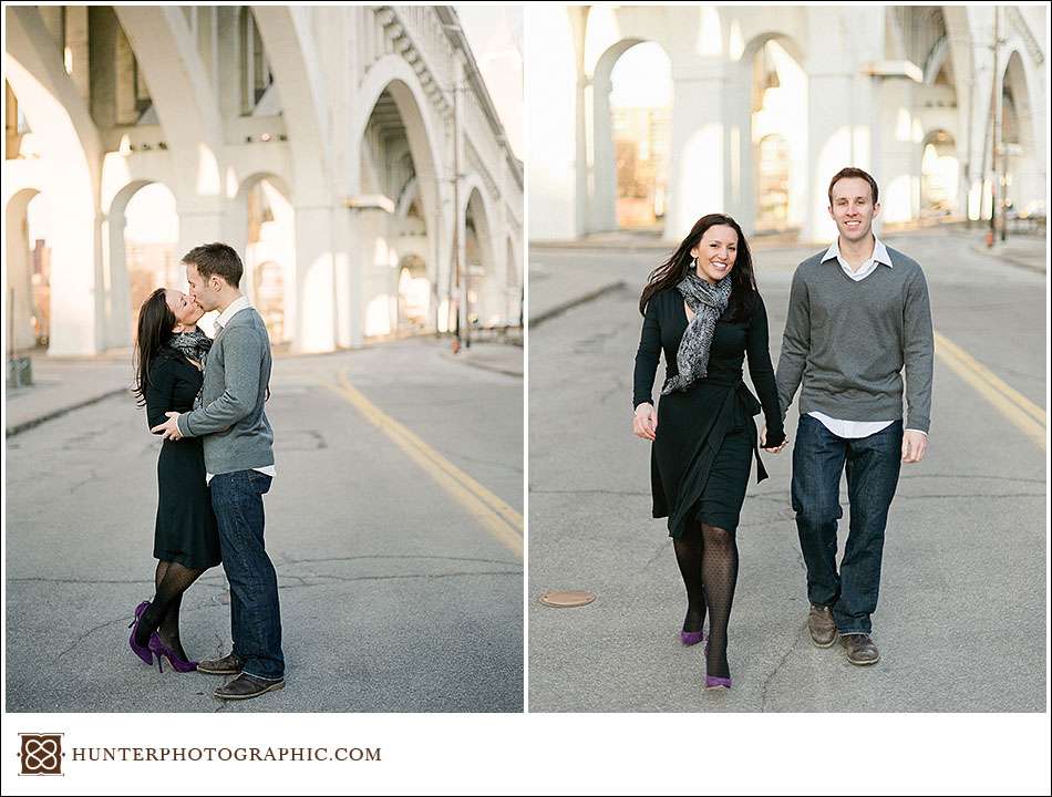 Didi and Henry - Golden Winter engagement photos in downtown Cleveland