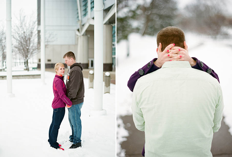 Snowy downtown Cleveland engagement session with Emily and Greg
