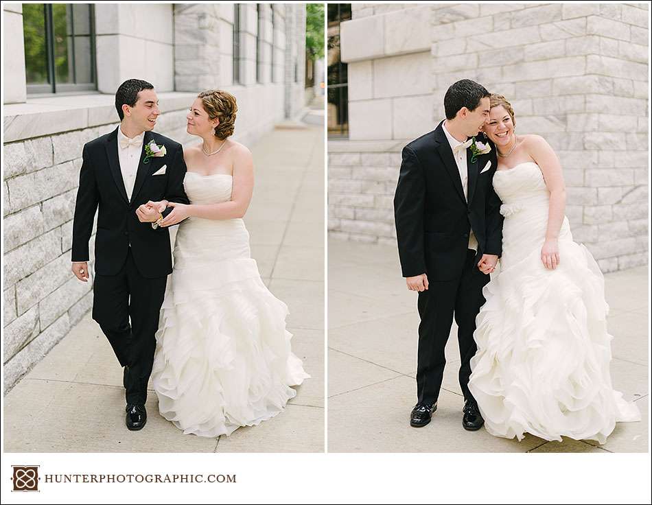 Joanna and David's first look at their Cleveland Arcade wedding