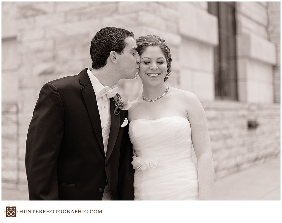 Joanna and David's first look at their Cleveland Arcade wedding