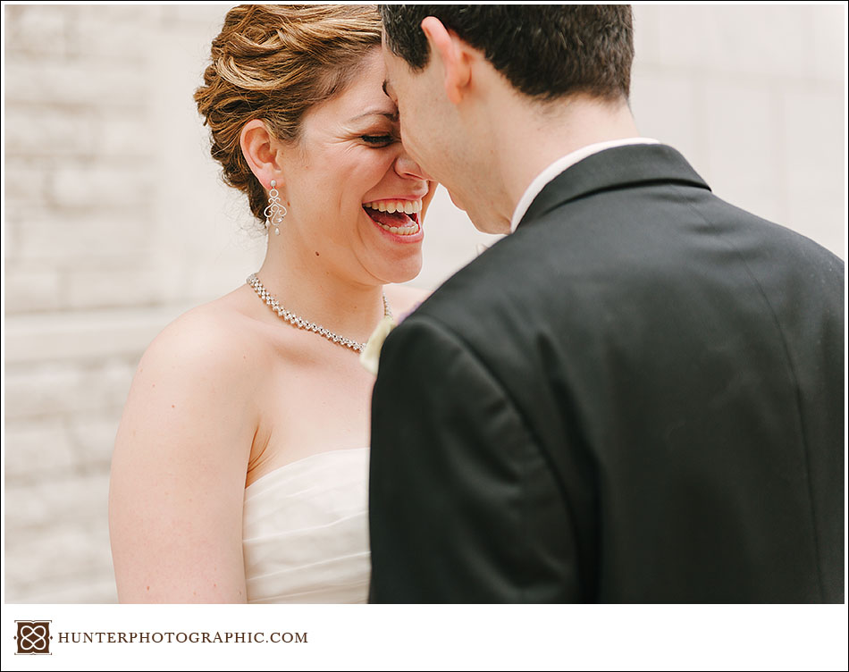 Joanna and David's first look at their Cleveland Arcade wedding