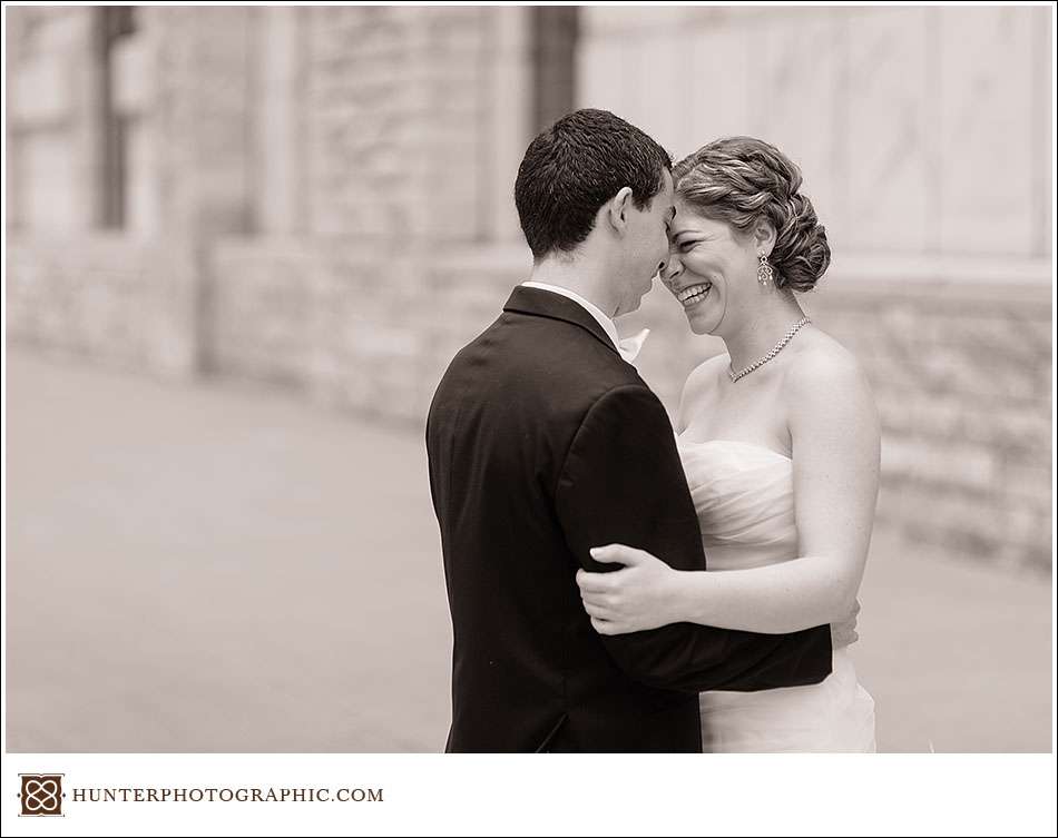 Joanna and David's first look at their Cleveland Arcade wedding