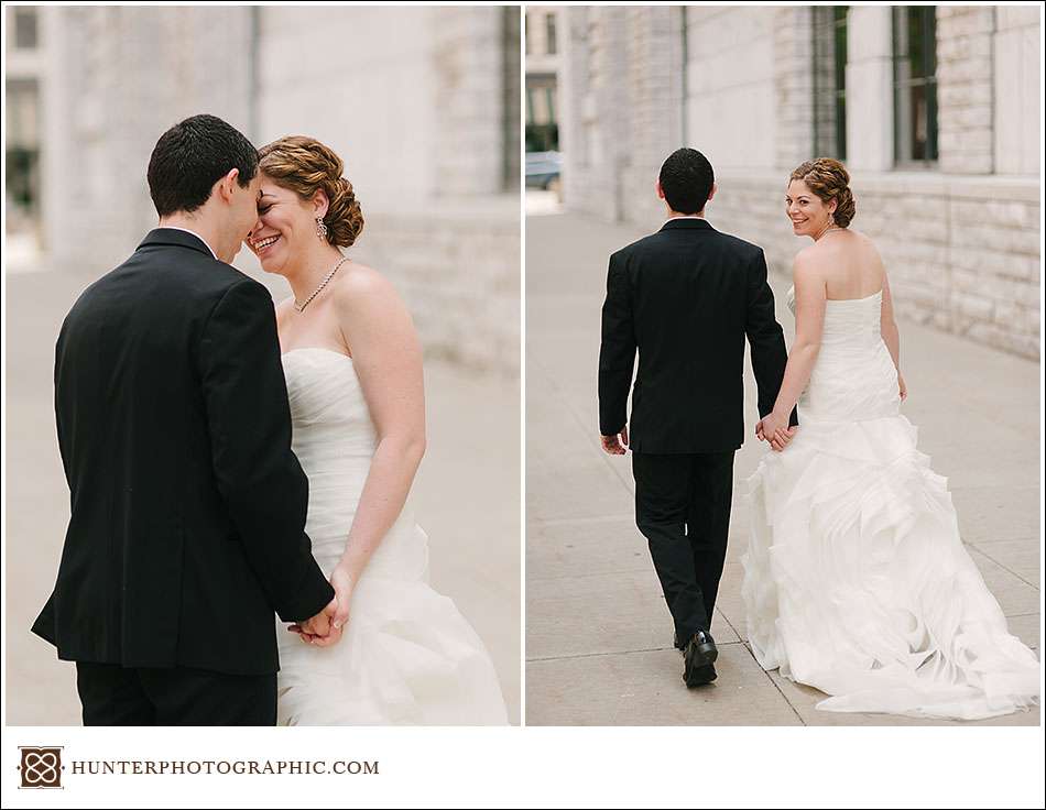 Joanna and David's first look at their Cleveland Arcade wedding