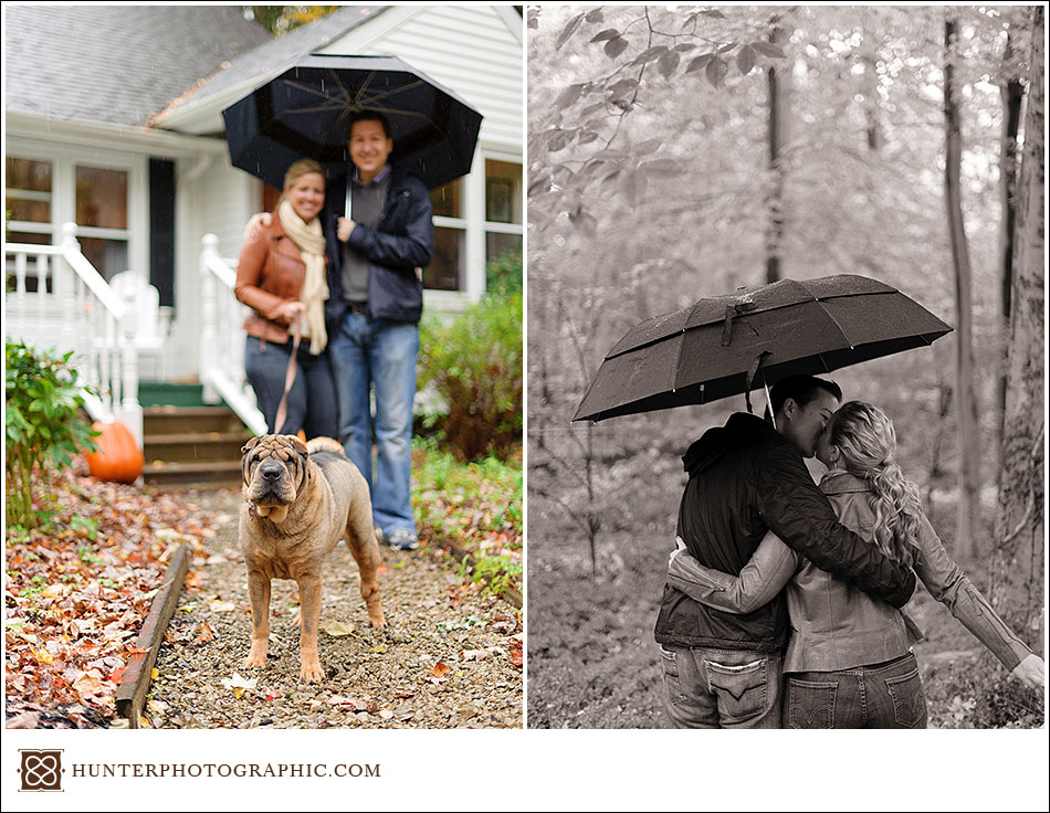 Molly and Dave's rainy day engagement in downtown Cleveland