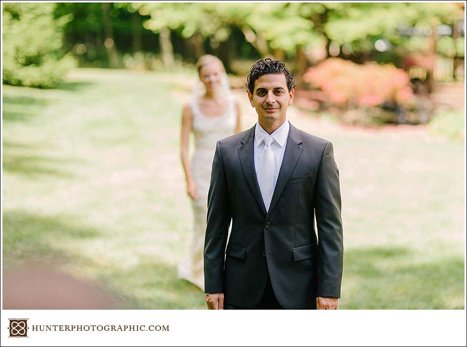 Laura and John's first look from their Egyptian wedding held in Cleveland