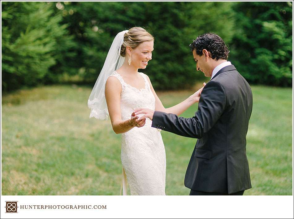 Laura and John's first look from their Egyptian wedding held in Cleveland