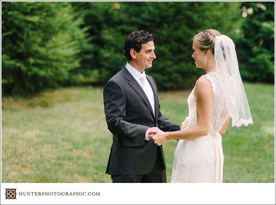 Laura and John's first look from their Egyptian wedding held in Cleveland