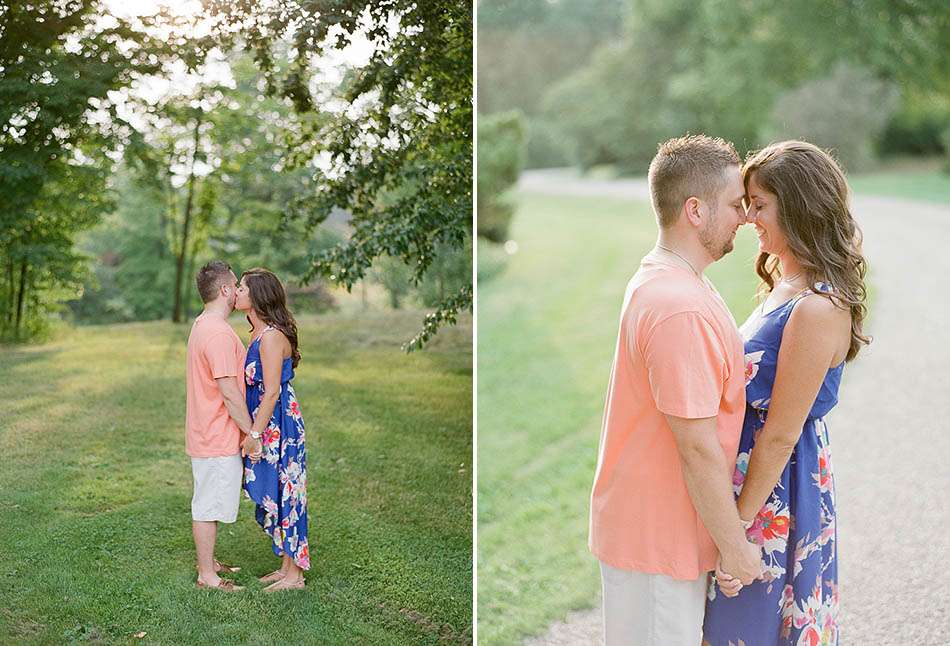 A sunset engagement session at Holden Arboretum captured on film with Lyndsey and Jerry