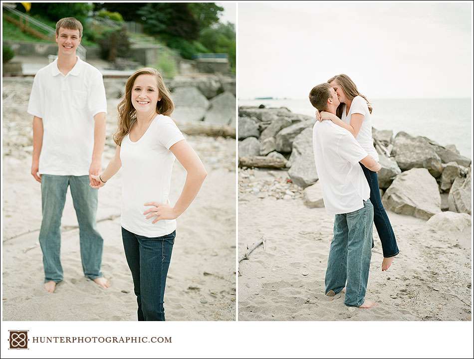 Beach engagement session in Lorain, Ohio featuring Kaye and Nathan