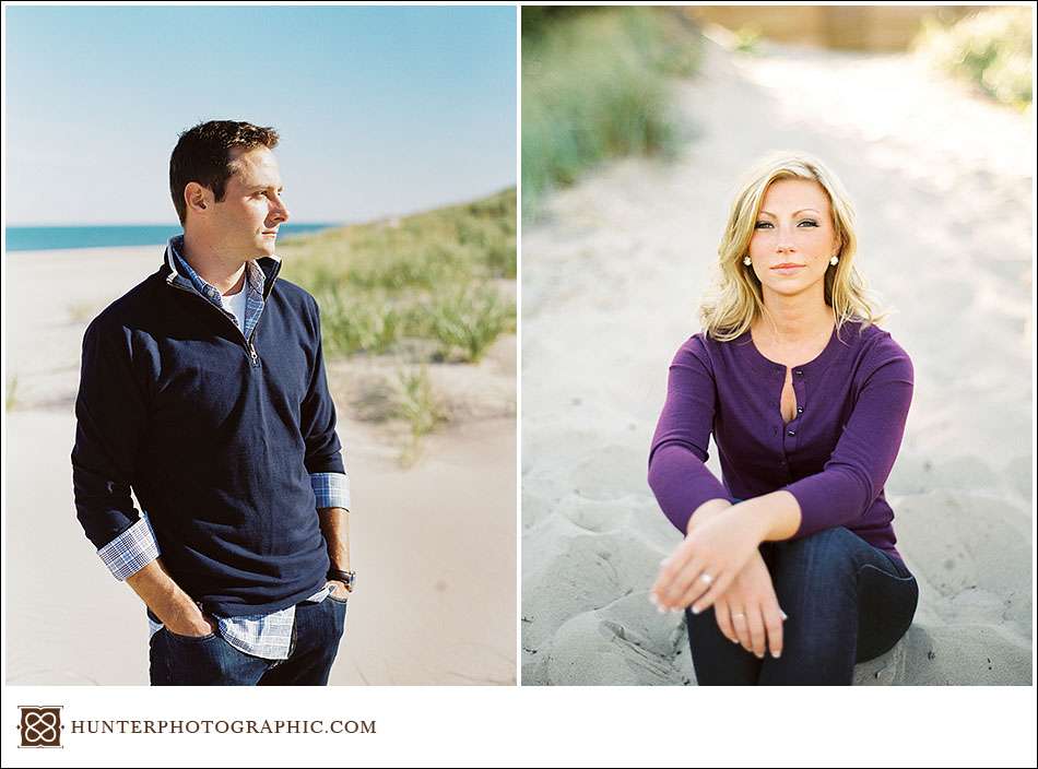 Destination engagement session in New Buffalo, Michigan captured on film
